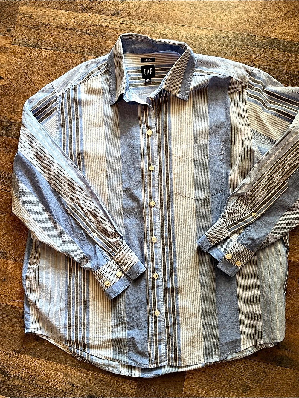 GAP The Big Shirt Striped Cotton Button Down in Blue & White Size XS Like New